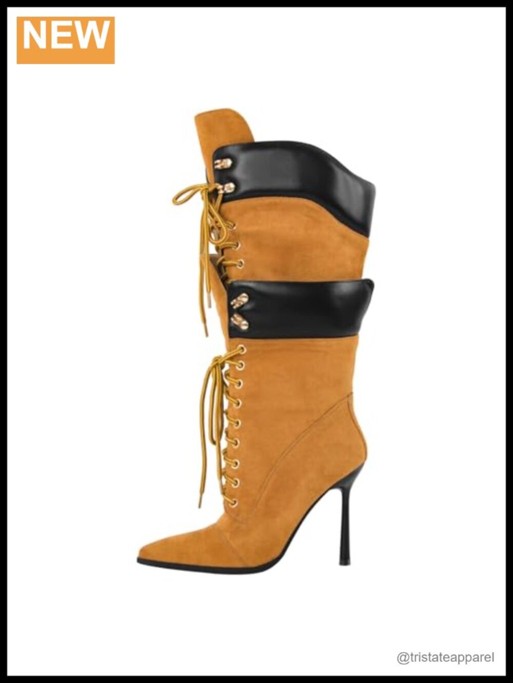 Pointed Toe Stiletto Strappy Lace Up Knee High Boots 4.72in Heel